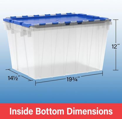 Akro-Mils KeepBox Contenedor de almacenamiento de 12 galones, caja de almacenamiento de plástico apilable y anidable con tapa adjunta, bolsa transparente para garajes, armarios y mudanzas, 21-1/2 x 15