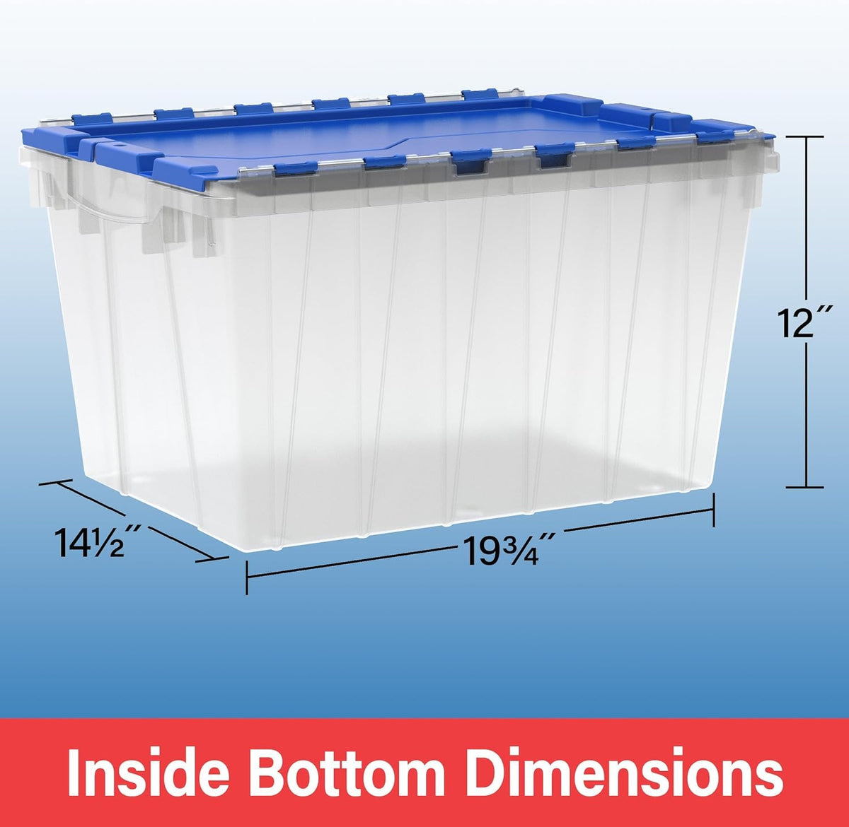 Akro-Mils KeepBox - Contenedor de almacenamiento de 12 galones, caja de almacenamiento de plástico apilable y anidable con tapa adjunta, bolsa transparente para garajes, armarios y mudanzas, 21-1/2 x