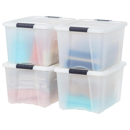 IRIS USA 4 Contenedores de 40 Qt con Tapa, Perla | Oculta el contenido para una apariencia limpia. Ideal para mudanzas, cobijas, ropa y garaje. Diseño anidable.