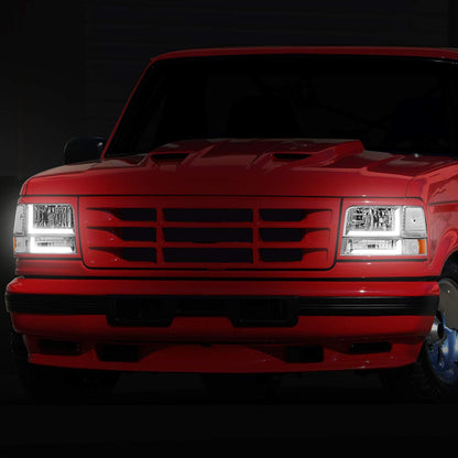DNA Motoring Par de Faros LED Dobles para Ford F-150/F-250/F-350/Bronco 1992-1996, Cromo/Ámbar