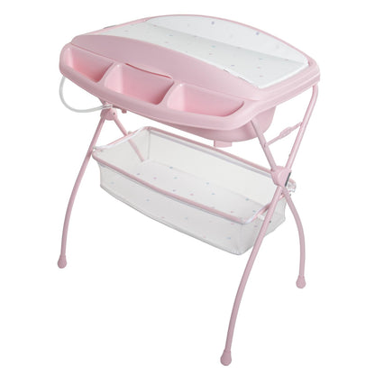 Prinsel | Bañera Multifuncional Onda | Bañera y Cambiador Acolchonado para Bebé | Plegable con Bañera Anatómica | Circulos - Rosa | Manguera de Desagüe | De 0 a 12 meses | Artículos para Bebés - Recién Nacidos