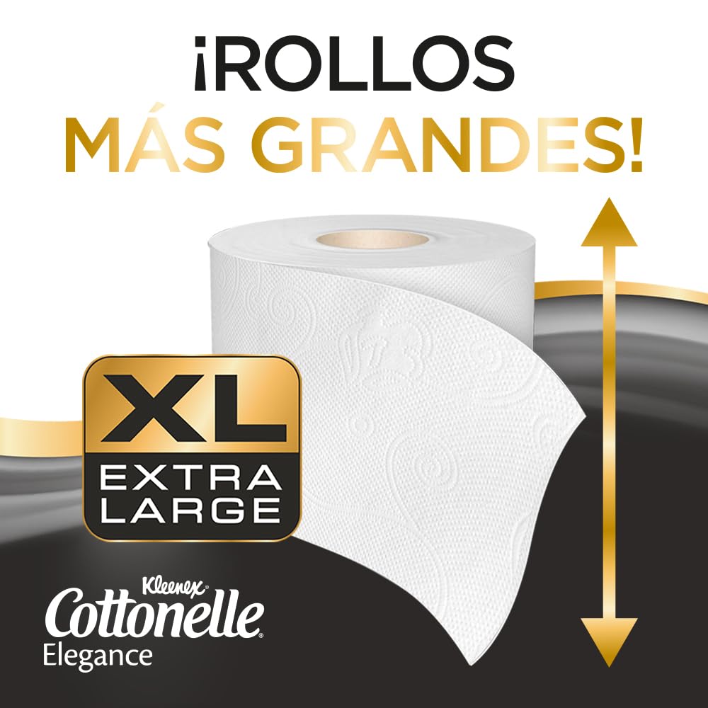 Kleenex Cottonelle Elegance XL, Papel Higiénico Extra Largo, Paquete con 32 Rollos de 228 Hojas Dobles C/U