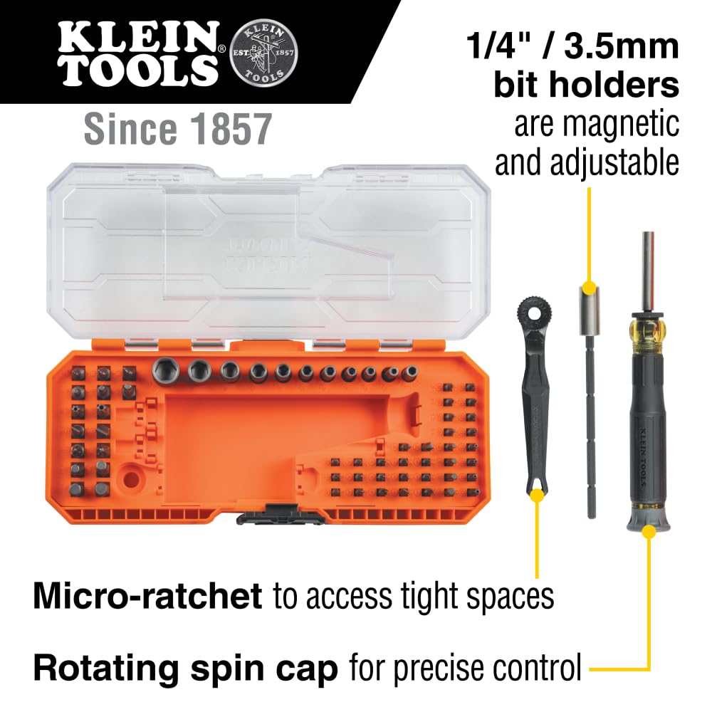 Klein Tools 32787 Juego de destornilladores de precisión de 64 piezas con carcasa modular, magnético, precisión, brocas estándar y tuercas