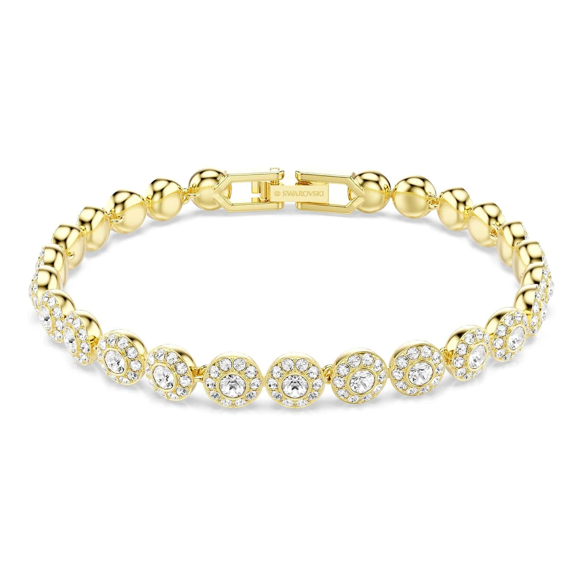 Una pulsera Angelic, de corte redondo, blanca, chapada en oro blanco Swarovski One