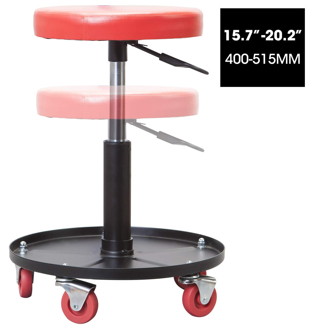 Big Red Asiento de Taller con Ruedas ATRHL6201R, Acolchado Ajustable, Bandeja de Herramientas, Rojo