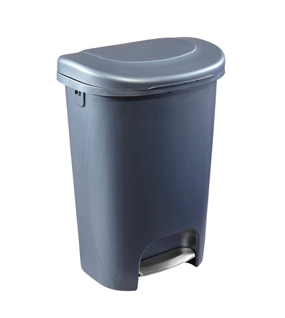 Rubbermaid Classic - Papelera de 13 galones con tapa y pedal de acero inoxidable, cubeta de basura azul plomizo para cocina, nuevo paso premium - Step-On premium - Azul plomizo