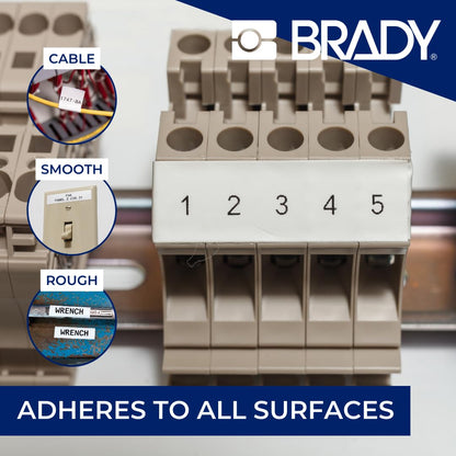Brady Authentic (M4-11-499) Etiquetas adhesivas agresivas de nailon multiusos 0.5 pulgadas de alto x 0.75 pulgadas de ancho, negro sobre blanco, 220 etiquetas