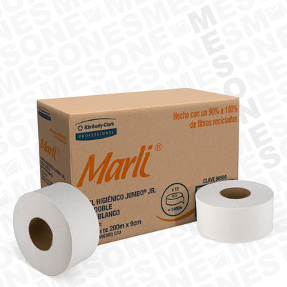 Kimberly-Clark, higienico Jumbo Jr, Marlí, 200 metros,hoja Doble, caja con 12 rollos, color blanco,de 9 cm
