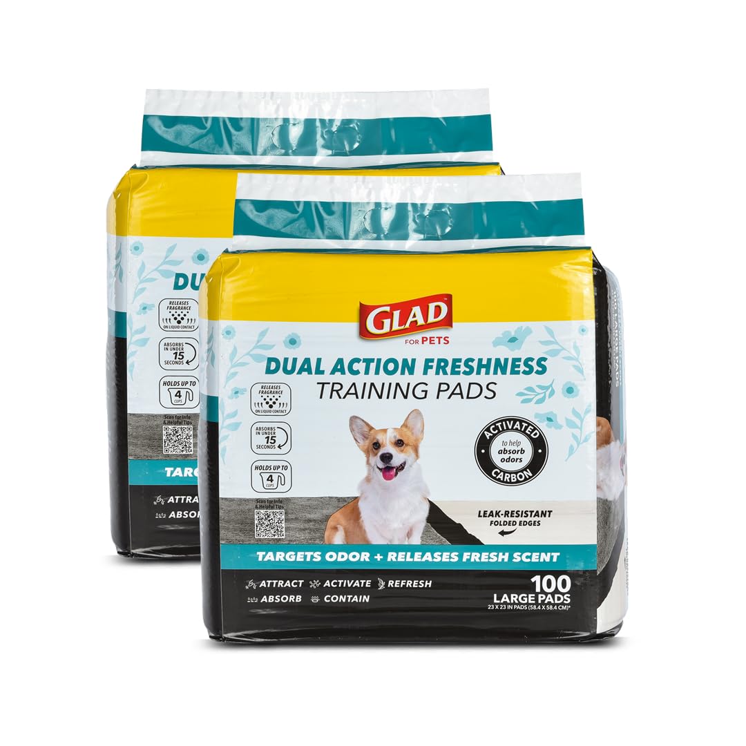Glad for Pets Tapetes de Entrenamiento con Carbón Activado para Perro - 23" x 23" - 200 Count - Frescura de doble acción