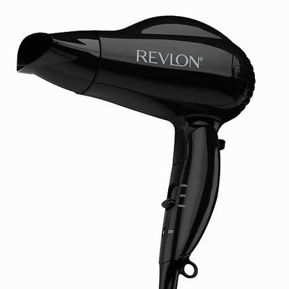 Revlon Secadora de Viaje Compacta Plegable con Tecnología Iónica, Mango Plegable, 2 Temperaturas, 2 Velocidades, Voltaje Doble, Negro