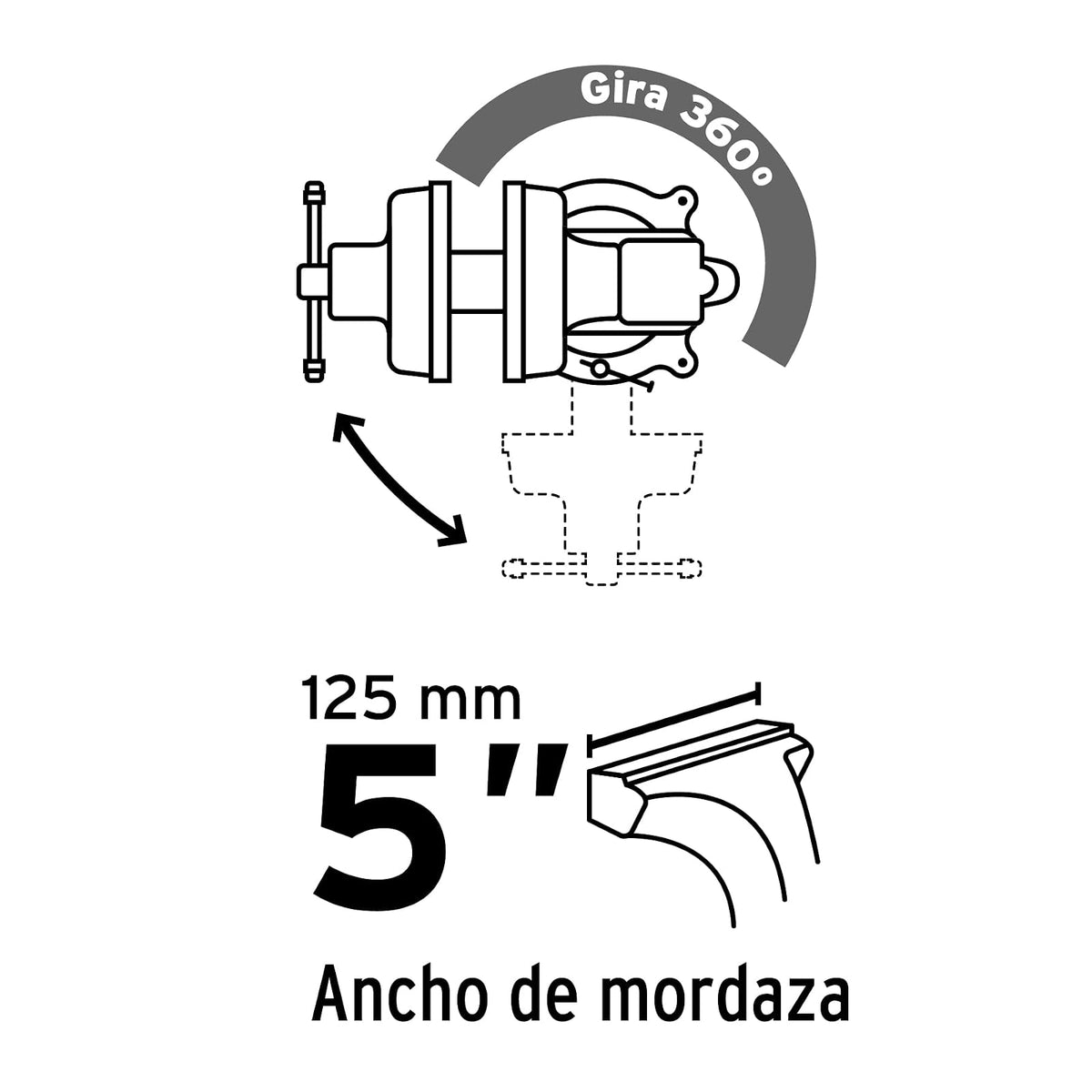 Pretul TB-5P, Tornillos de banco, hierro gris, base giratoria 360°, 5"