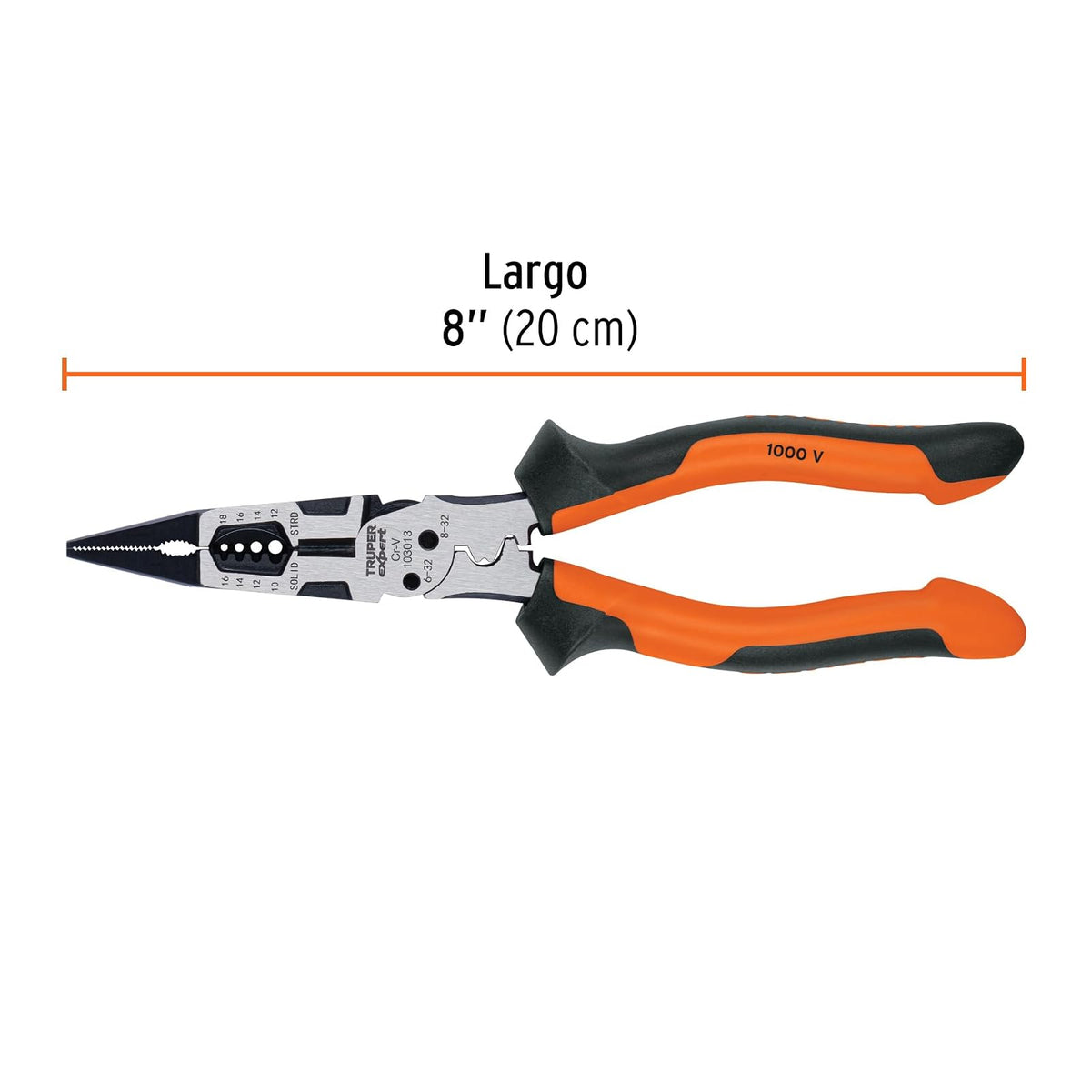 Truper expert PMU-8PX, Pinza multiuso 8" punta larga mango comfort grip