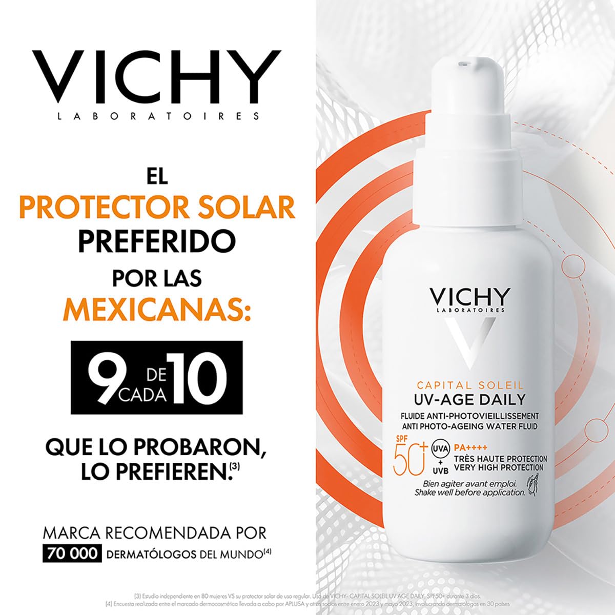 Vichy Capital Soleil UV-Age Daily FPS50+ Protector Solar Facial Uso Diario, 80 ml