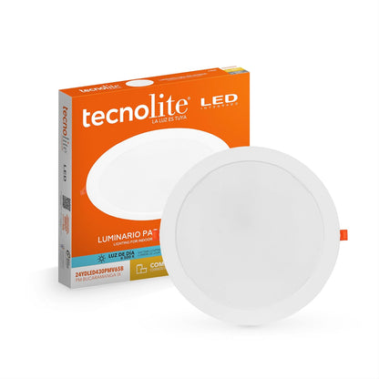 Tecnolite Lámpara Empotrable de Techo Downlight LED, Multivoltaje - Blanco - Luz de Día - 24 W