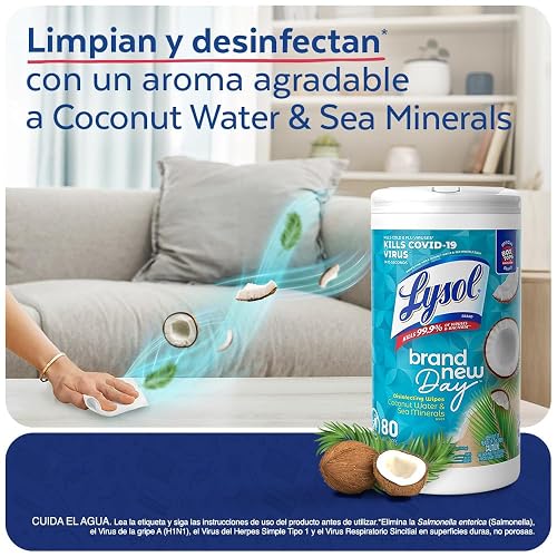 Lysol Toallitas Desinfectantes Multi Aroma (Coco & Mango), 2 Paquetes 80pz c/u