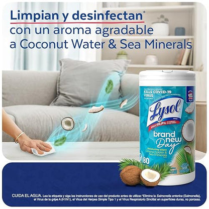 Lysol Toallitas Desinfectantes Multi Aroma (Coco & Mango), 2 Paquetes 80pz c/u