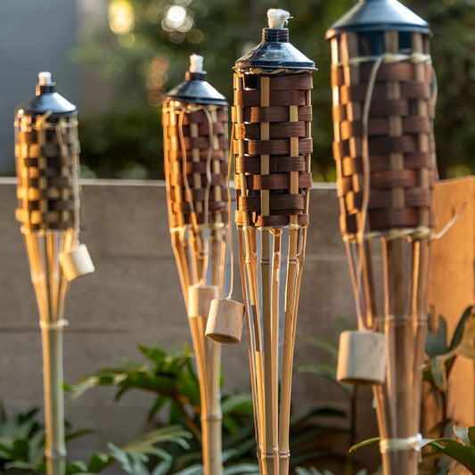 Antorcha de Bambú para jardín 1.50 m Incluye Mecha - Ideal para hoteles, restuarantes, Eventos y Ocasiones Especiales- Paquete de 4 Piezas