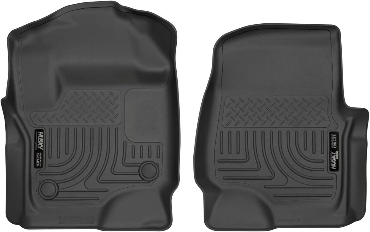 Husky Liners - Revestimiento de Piso Delantero para Suelos de Vinilo de 17 - 18 F250/350/450, Cabina Doble/Cabina Super, Negro, Front Floor Liners - Weatherbeater Front Floor Mats - Cabina de tripulación - Super Cab con suelos de alfombra