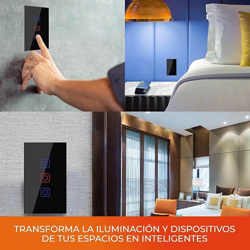 Tecnolite Connect - Apagador Inteligente Táctil WiFi 3 Circuitos, Sin Cable Neutro, Compatible con App móvil, Alexa, Google y Siri, Interruptor Inteligente