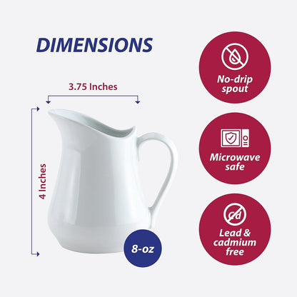 Jarra/cremera de porcelana, Blanco, 236.59ml (8oz), 1, 1