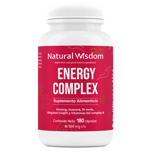 Energy Complex Vitaminas y Suplementos para Mujeres Hombres Performance Energia Vitalidad Disminuir Fatiga con 180 Capsulas | A Base de Ubiquinol Guarana Ginseng Te Verde Complejo B | Natural Wisdom