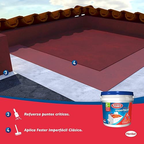 Fester Imperfácil Clasico, Impermeabilizante Acrílico con Base Agua, Durabilidad de 5 Años, Fácil de Aplicar, Color Rojo, 4 Litros