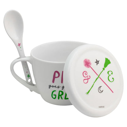 Funkids - Taza con tapa y cuchara deporcelana Wicked con caja de regalo 580ml.