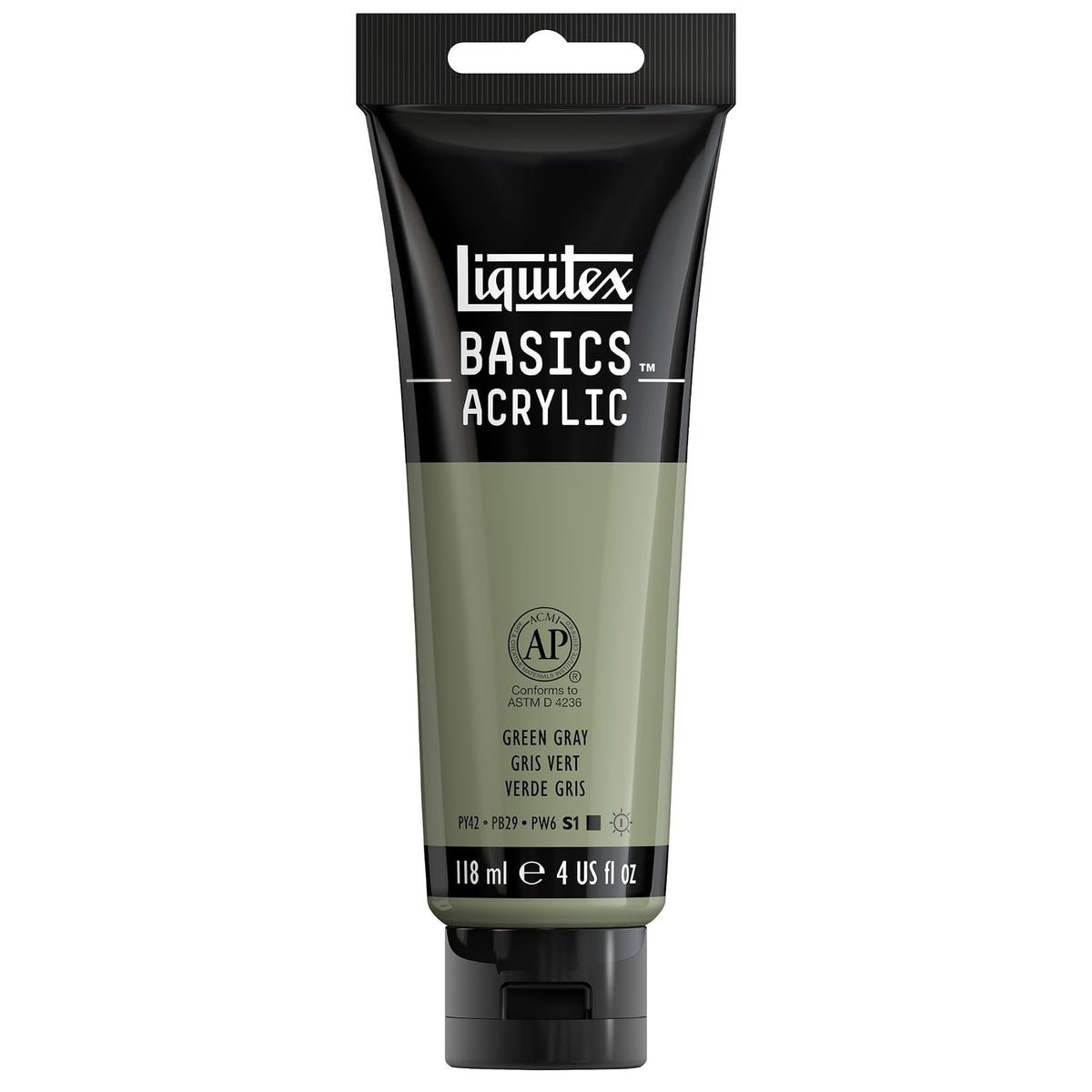 Liquitex Basics Pintura Acrílica, Tubo de 4 oz - Verde (Green Gray 205) - Tubo de 4 onzas