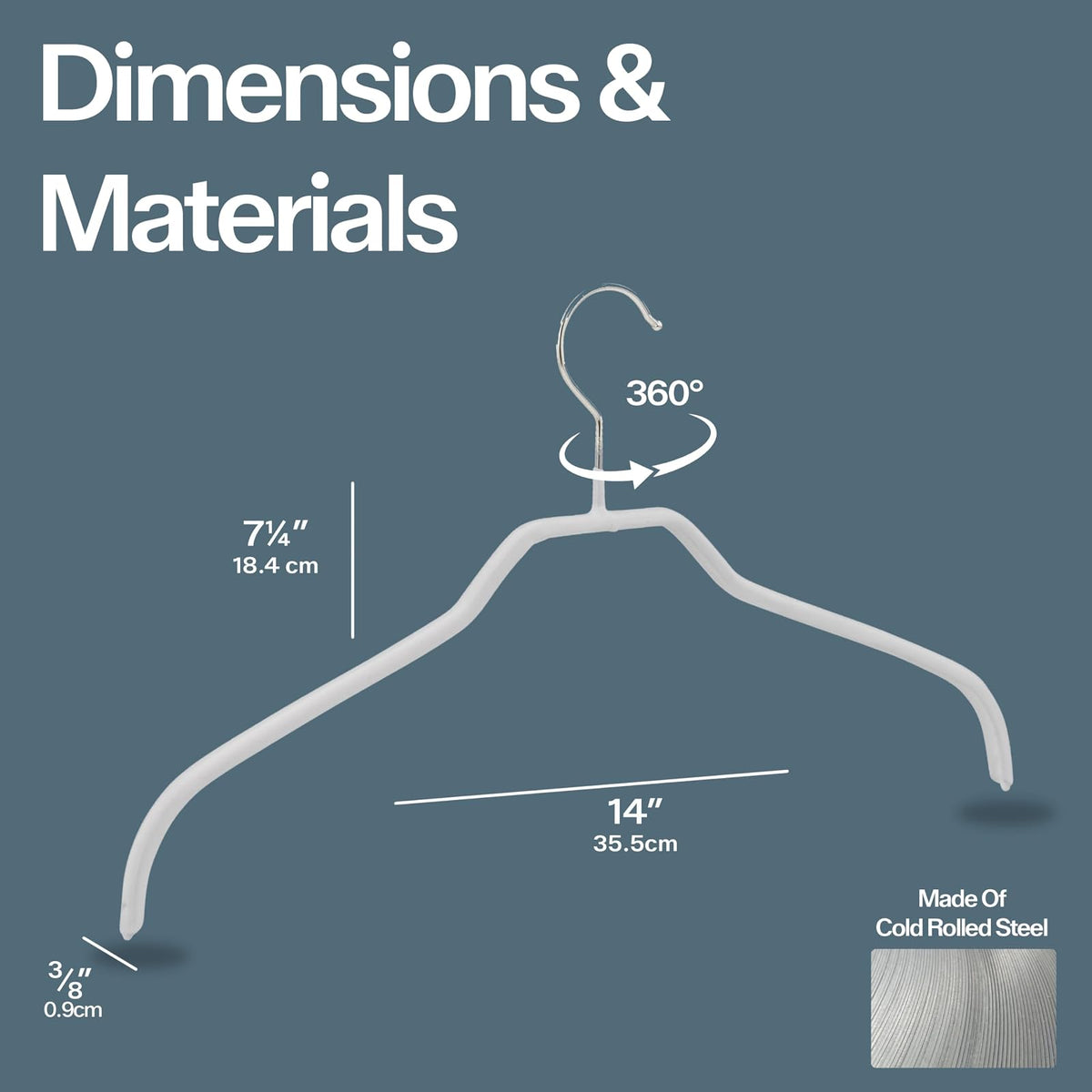 MAWA - Perchas estrechas pequeñas para Ropa de Acero con Revestimiento Antideslizante, para Camisas, Vestidos, Trajes, Camisolas, Chaquetas, Gancho Giratorio de 360 Grados, Juego de 10, Color Negro