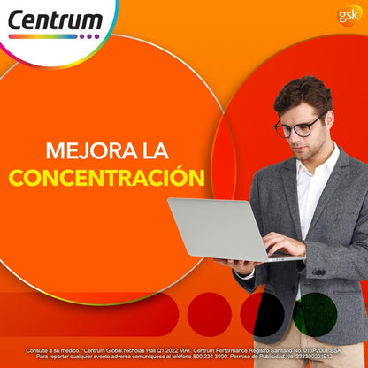 Centrum Multivitamínico Performance con Magnesio, Vitamina C, Vitamina D y Zinc 100 Tabletas
