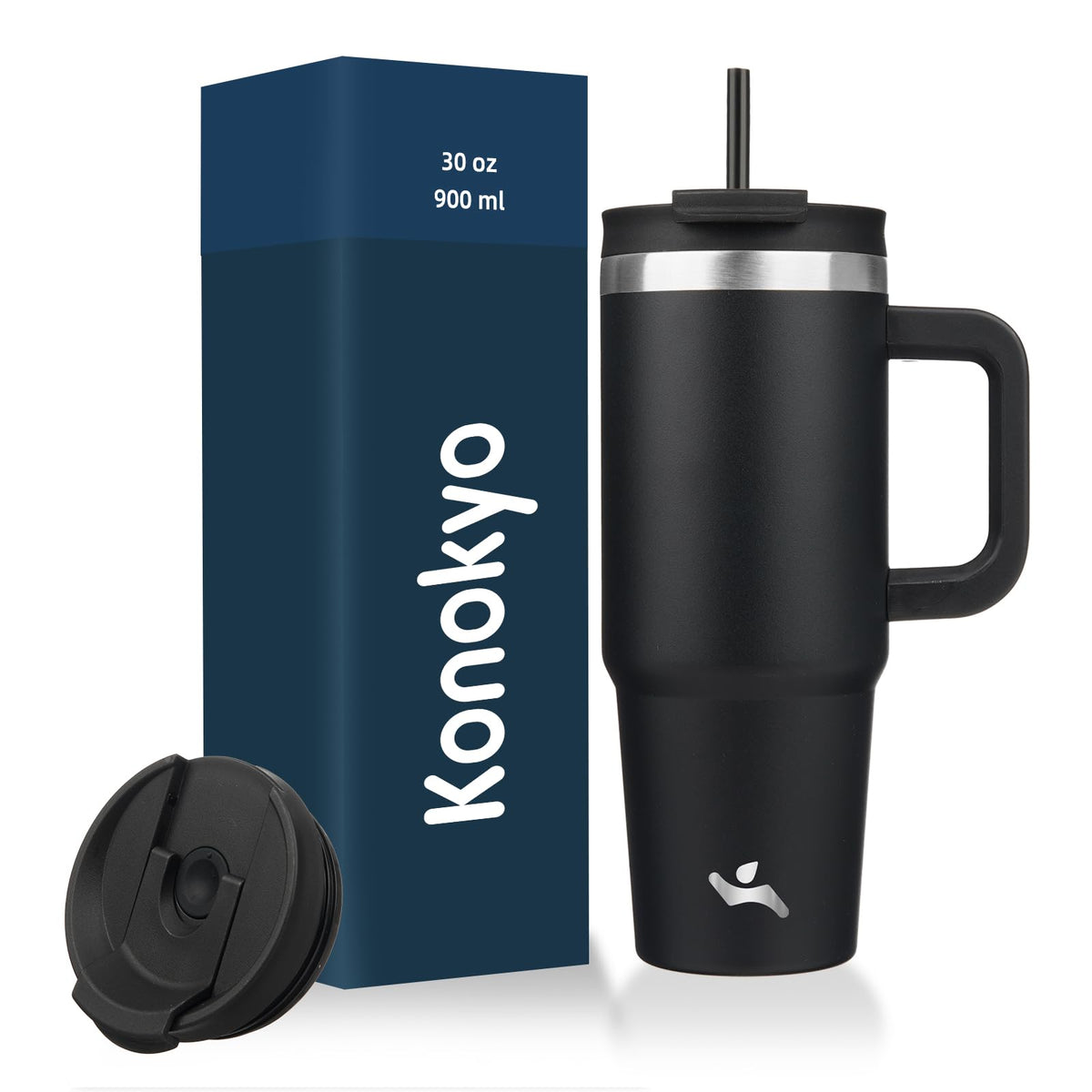 Konokyo Vaso Térmico de 40 oz con Asa y Popote, Lavanda - 30 Ounces - Negro -