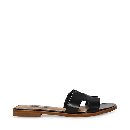 Steve Madden Hadyn Sandalias Negras de Cuero con Corte en la Correa y Plataforma Tacón Slip On Abiertas para Mujeres