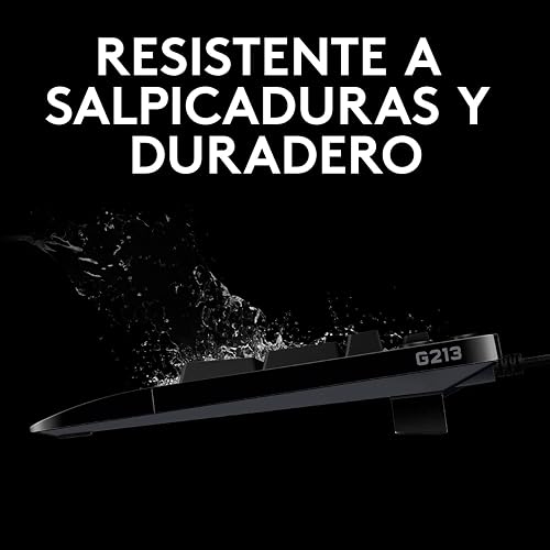 Logitech G213 Prodigy Teclado Gaming en Inglés, RGB LIGHTSYNC, Teclas Retroiluminadas, Resistente a Salpicaduras, Teclas Personalizables, Controles Multimedia Dedicados - Color Negro