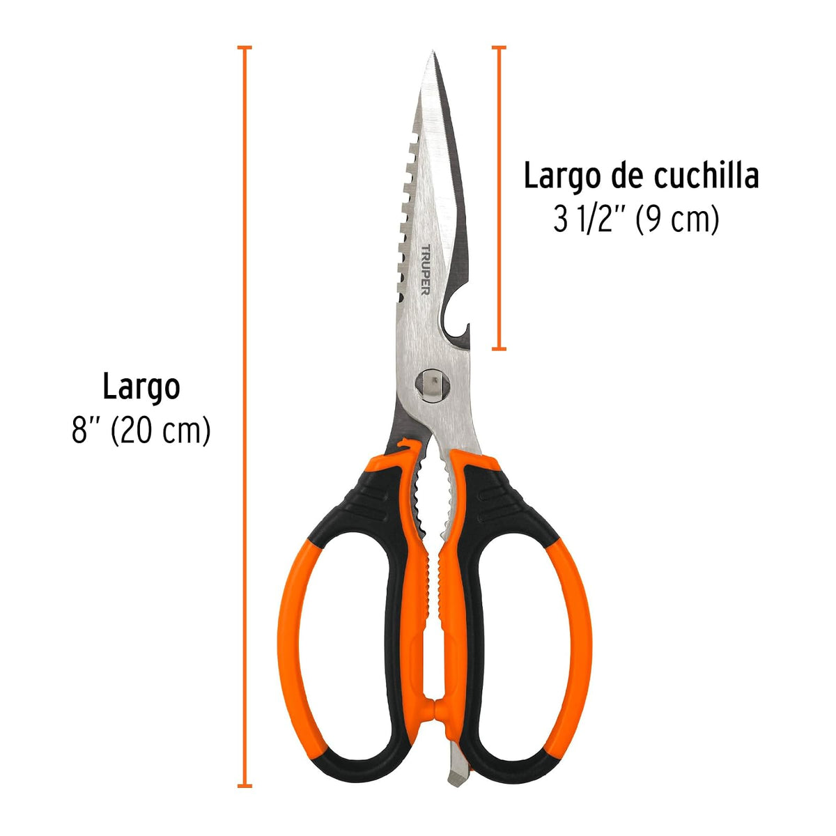 Truper TIC-8, Tijera multiusos para cocina, 8", acero inoxidable