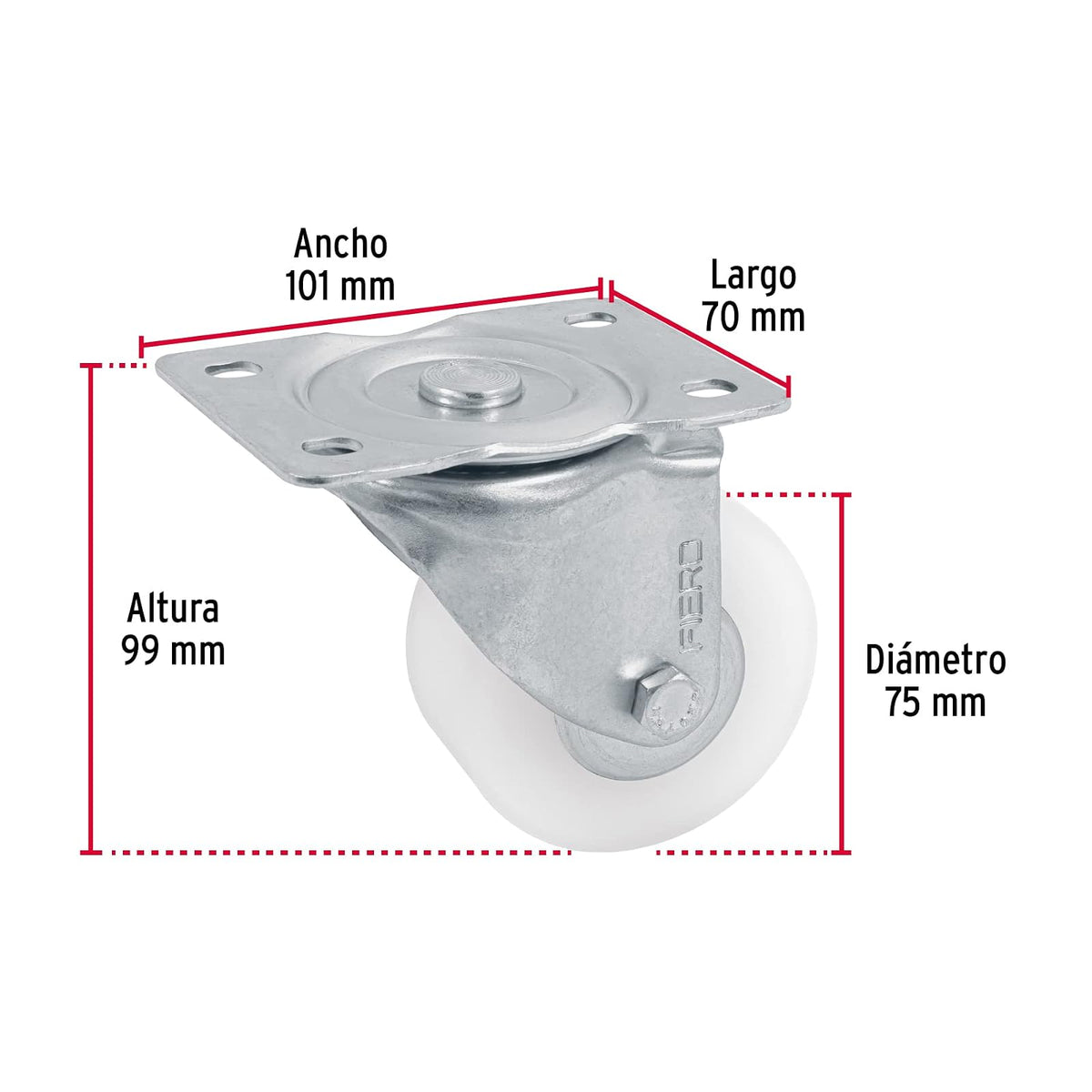 Fiero RO-226, Rodaja de polietileno 3", placa giratoria, pisada 29mm