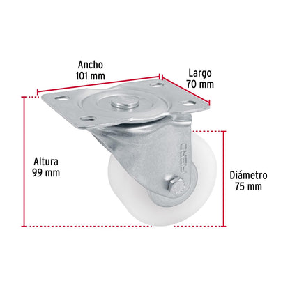 Fiero RO-226, Rodaja de polietileno 3", placa giratoria, pisada 29mm