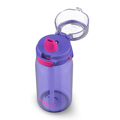 ZULU Kids Flex - Botella de agua de plástico Tritan de 16 onzas con boquilla de silicona, tapa abatible a prueba de fugas y bucle de transporte suave al tacto para mochila escolar, lonchera y deportes