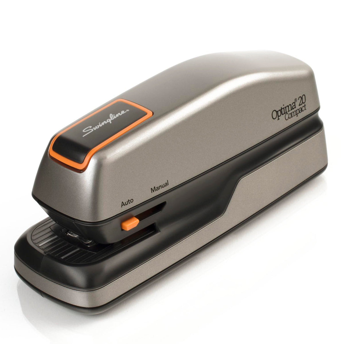 Swingline Optima Grip Grapadora eléctrica, capacidad de 20 hojas, recarga rápida, portátil, naranja/gris (48207)