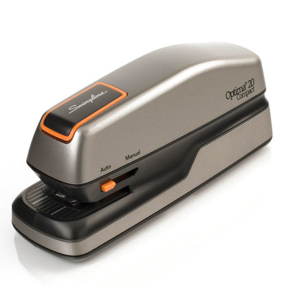 Swingline Optima Grip Grapadora eléctrica, capacidad de 20 hojas, recarga rápida, portátil, naranja/gris (48207)