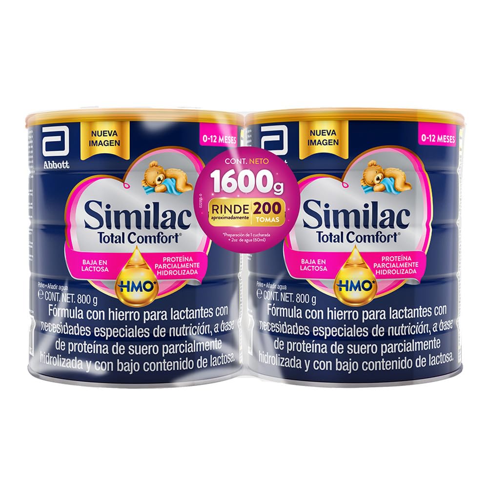 Similac Total Comfort 1 Formula Baja en Lactosa de 0-12 meses Pack 2x800g | Fórmula Etapa 1 para lactantes con necesidades especiales de nutrición a base de proteína parcialmente hidrolizada