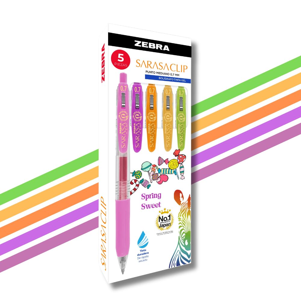 Zebra Bolígrafo Sarasa Clip Retráctil Tinta Gel Secado Rápido Estuche Multicolor 5 Piezas (Spring Sweet)