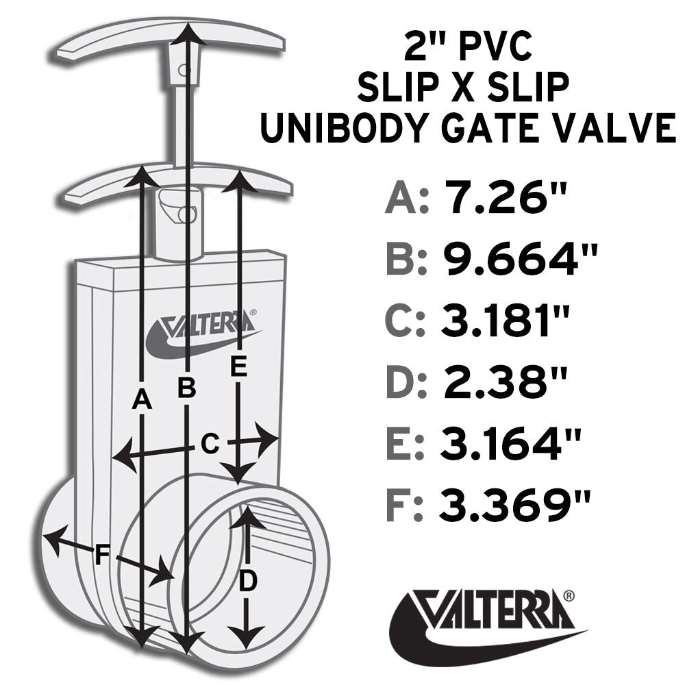 Valterra Válvula de Compuerta de PVC Plateado 2 Pulgadas con Soporte de Compuerta 5cm 2201X