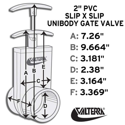 Valterra Válvula de Compuerta de PVC Plateado 2 Pulgadas con Soporte de Compuerta 5cm 2201X