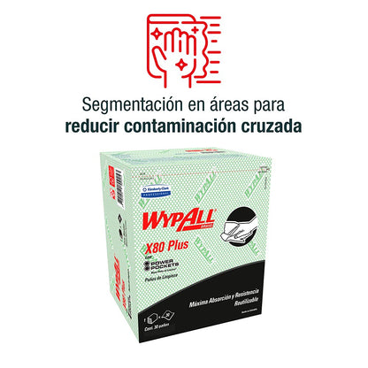 WypAll X80 Plus Color Verde, 30 Wipers por Paquete, 10 Paquetes por Corrugado, Wiper con Grabado, Kimberly Clark Professional.