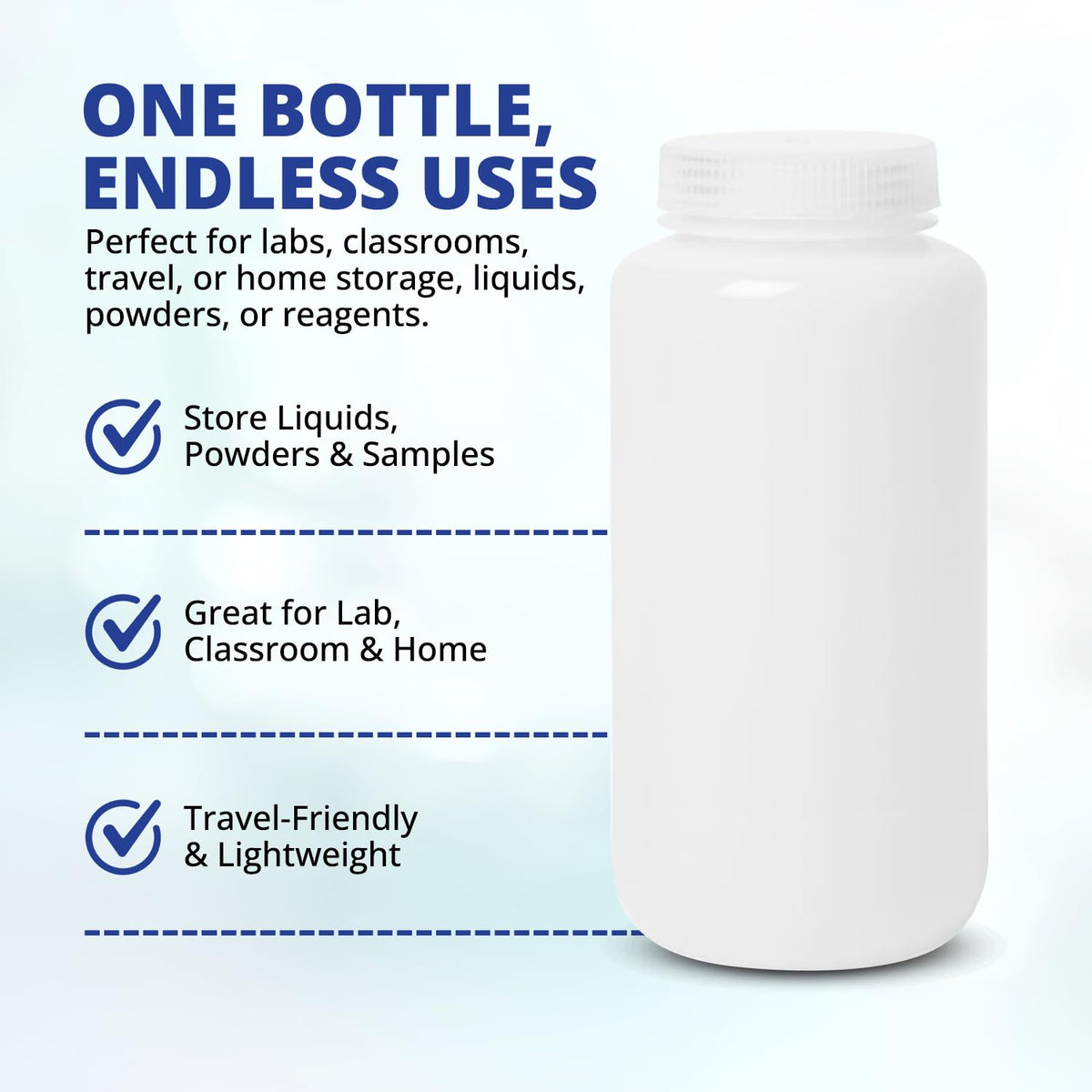 United Scientific 33409 - Botellas de reactivo de boca ancha de polietileno de alta densidad, capacidad de 500 ml (paquete de 12)