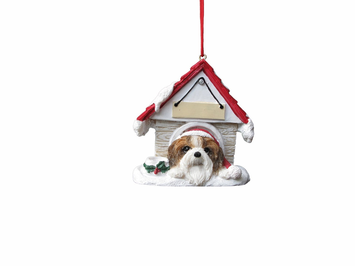 Shih Tzu Ornament Tan and White A Great Gift For Shih Tzu Owners Hand Painted and Easily Personalized "Doghouse Ornament" With Magnetic Back