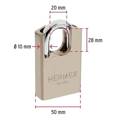 Hermex CAI-50A Candado de Acero con Llave Anti-Ganzúa, 50 mm, 1 Unidad