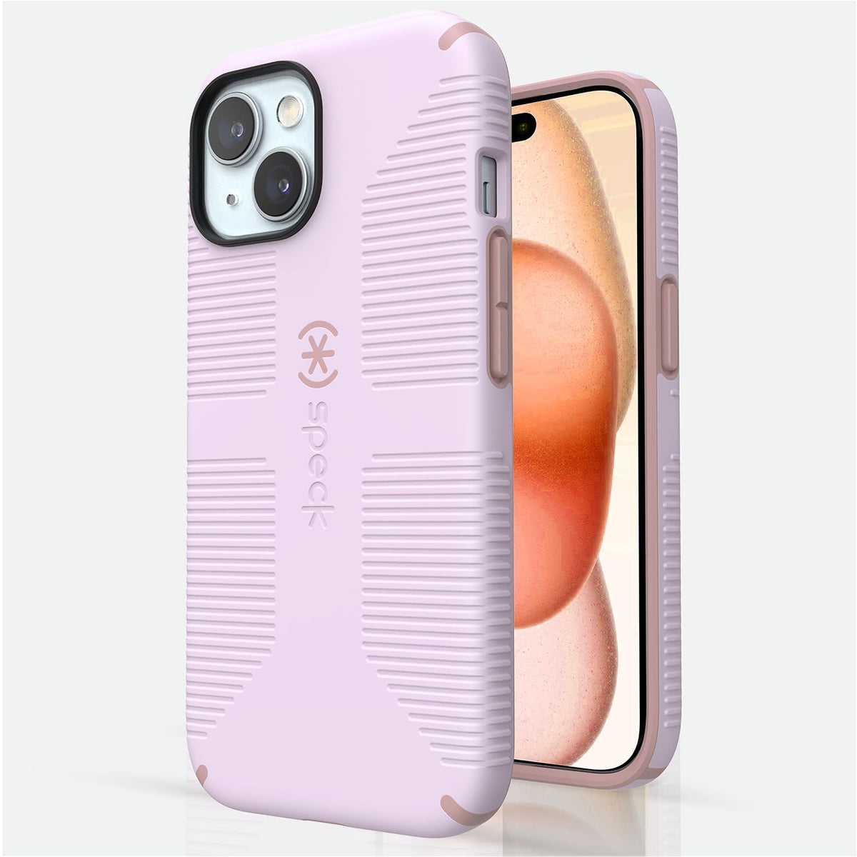 Speck - Funda para iPhone 15, 14 y 13, diseñada para MagSafe, protección contra caídas de 8 pies, resistente a arañazos, tacto suave, agarre adicional, color Lila/pétalo de clavel