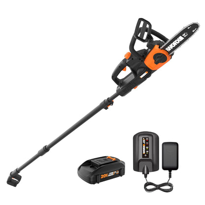 Worx WG323 20 V Power Share - Poste/sierra de cadena inalámbrica de 10 pulgadas con tensión automática (batería y cargador incluidos)