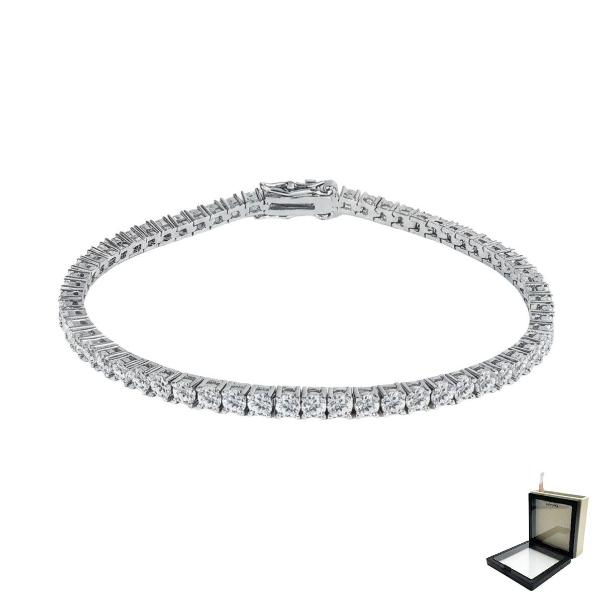 XYPHIELLE Pulsera Tennis de 4mm en Oro Blanco para Mujer y Hombre, Brazalete de Circonias Plateadas, Joyería de Lujo y Moda Urbana 17.8cm